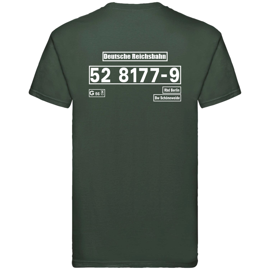 Dunkelgrünes T-Shirt mit Loknummer 52 8177-9 der Deutschen Reichsbahn