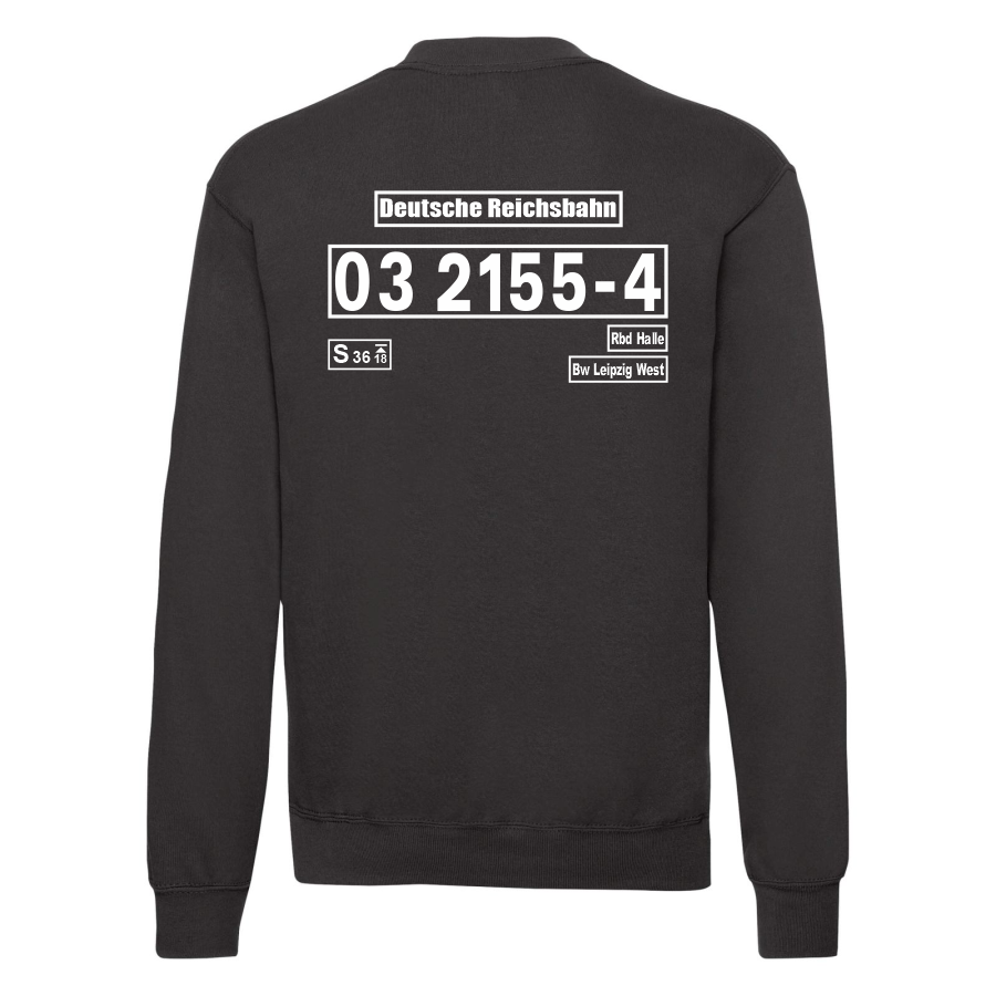 Schwarzes Sweat-Shirt mit Loknummer 03 2155-4 der Deutschen Reichsbahn