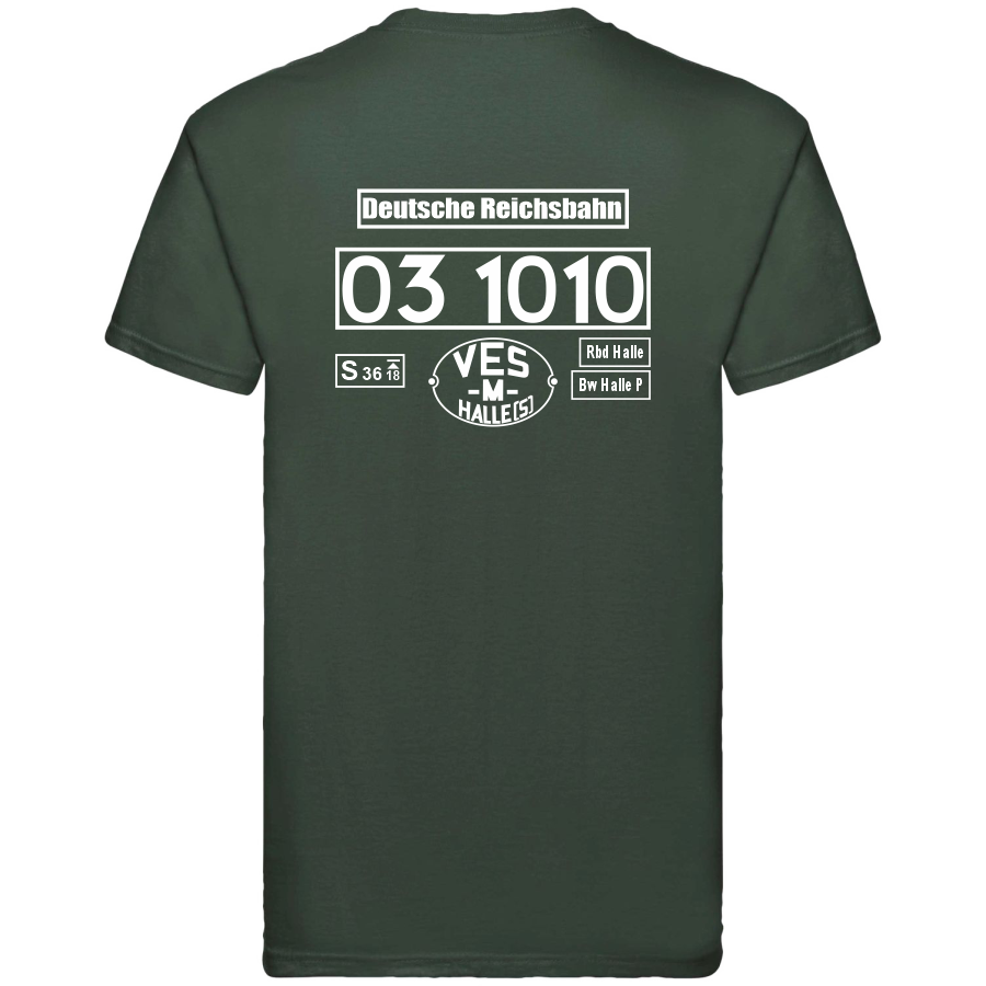 Dunkelgrünes T-Shirt mit Loknummer 03 1010 der Deutschen Reichsbahn
