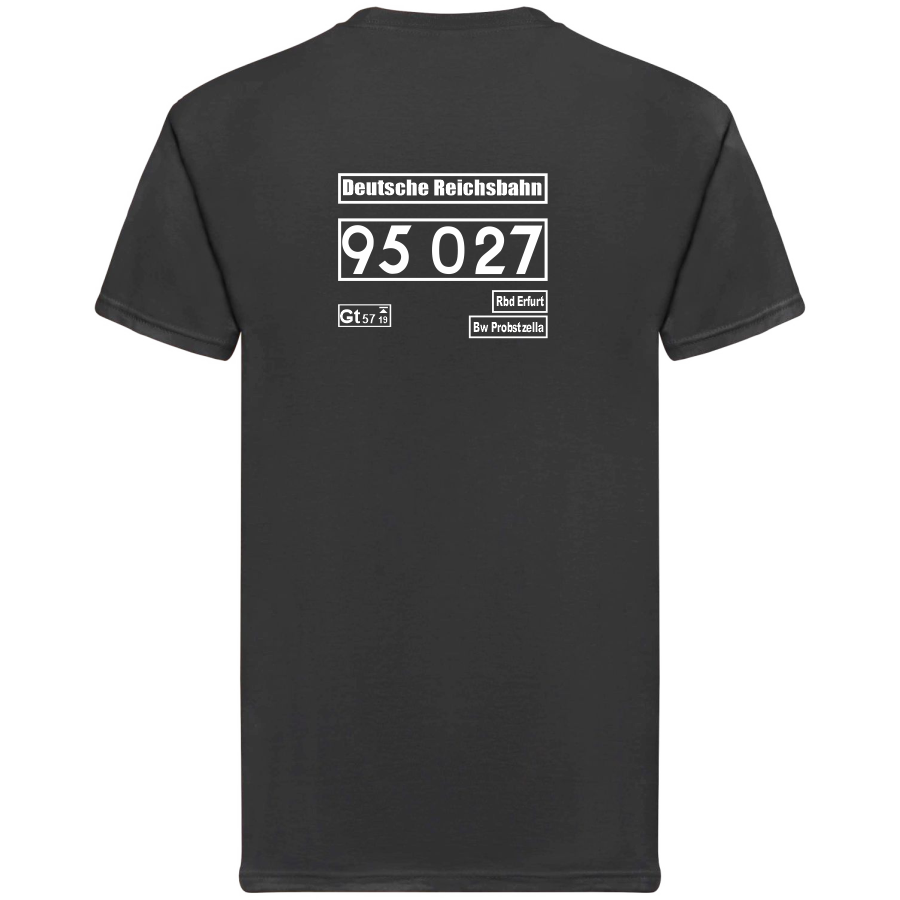 Schwarzes T-Shirt mit Loknummer 95 027 der Deutschen Reichsbahn